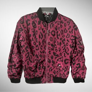 Art Class Girl Burgundy and Black Leopard Print Bomber Jacket Size Medium 7/8